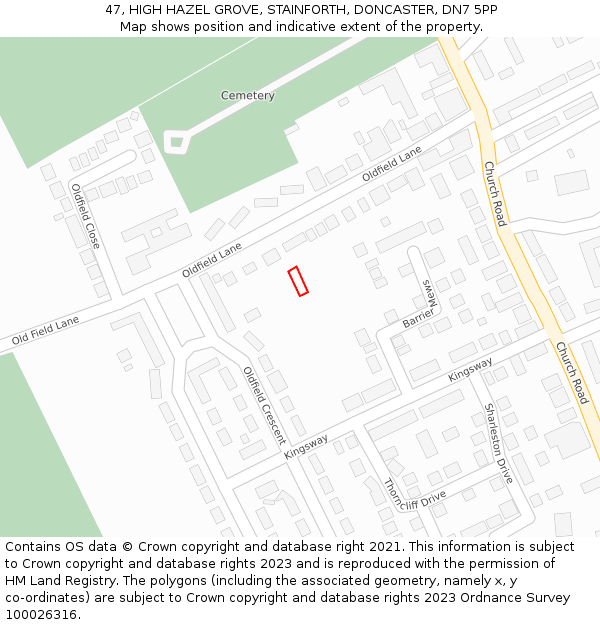 47, HIGH HAZEL GROVE, STAINFORTH, DONCASTER, DN7 5PP: Location map and indicative extent of plot