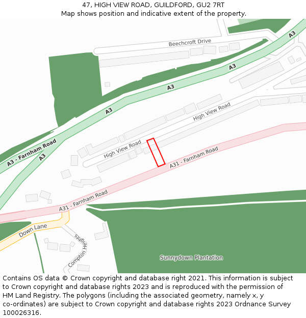 47, HIGH VIEW ROAD, GUILDFORD, GU2 7RT: Location map and indicative extent of plot