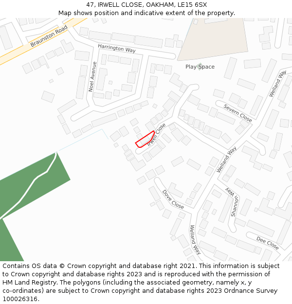 47, IRWELL CLOSE, OAKHAM, LE15 6SX: Location map and indicative extent of plot