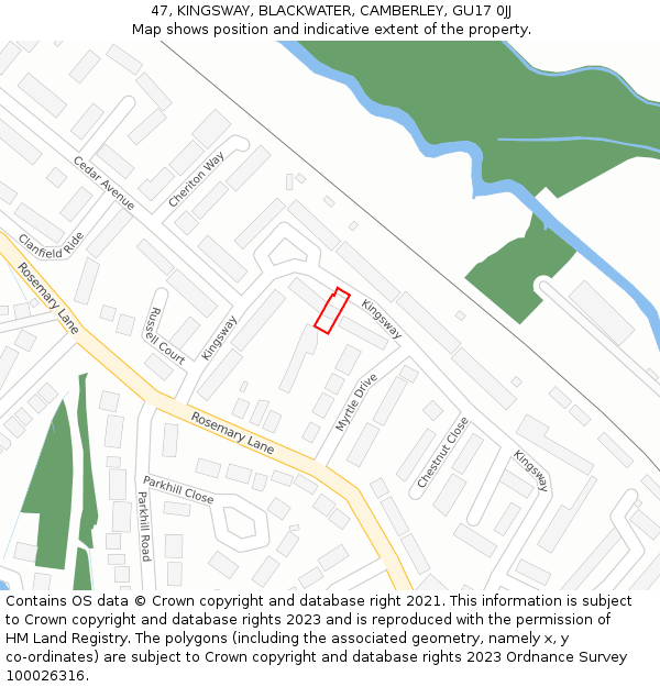 47, KINGSWAY, BLACKWATER, CAMBERLEY, GU17 0JJ: Location map and indicative extent of plot