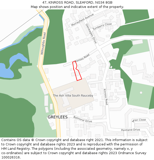 47, KINROSS ROAD, SLEAFORD, NG34 8GB: Location map and indicative extent of plot