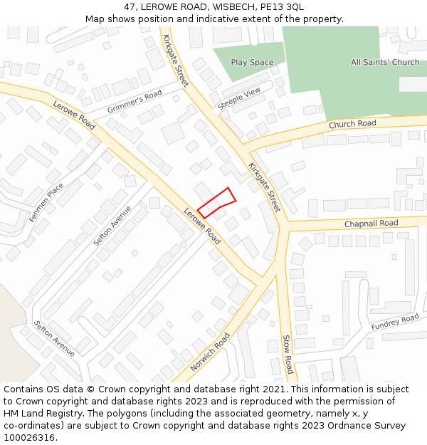 47, LEROWE ROAD, WISBECH, PE13 3QL: Location map and indicative extent of plot