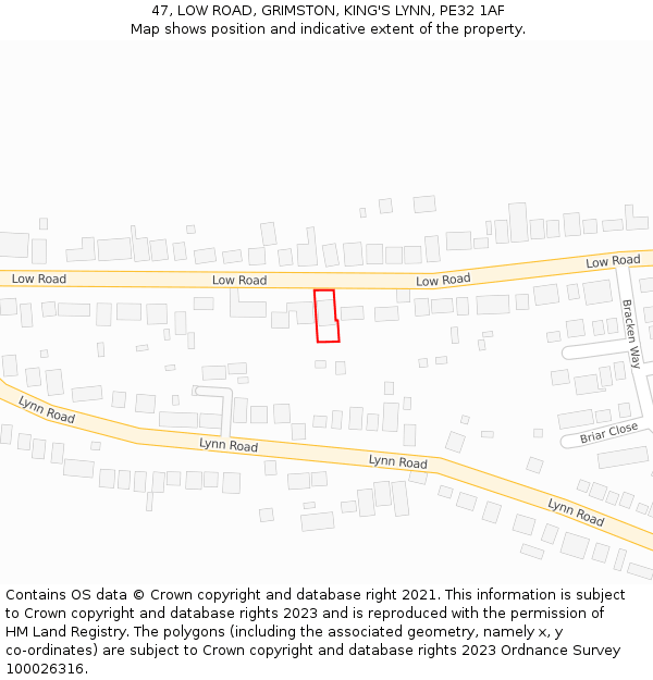 47, LOW ROAD, GRIMSTON, KING'S LYNN, PE32 1AF: Location map and indicative extent of plot