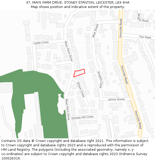 47, MAYS FARM DRIVE, STONEY STANTON, LEICESTER, LE9 4HA: Location map and indicative extent of plot