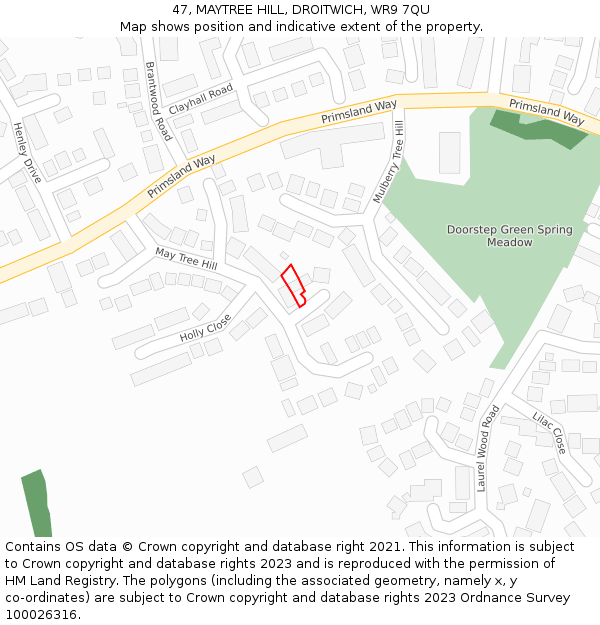 47, MAYTREE HILL, DROITWICH, WR9 7QU: Location map and indicative extent of plot