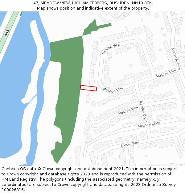 47, MEADOW VIEW, HIGHAM FERRERS, RUSHDEN, NN10 8EN: Location map and indicative extent of plot