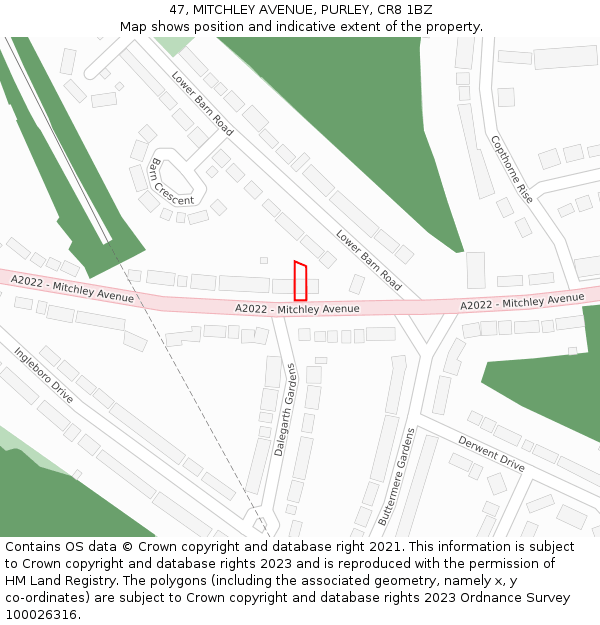 47, MITCHLEY AVENUE, PURLEY, CR8 1BZ: Location map and indicative extent of plot