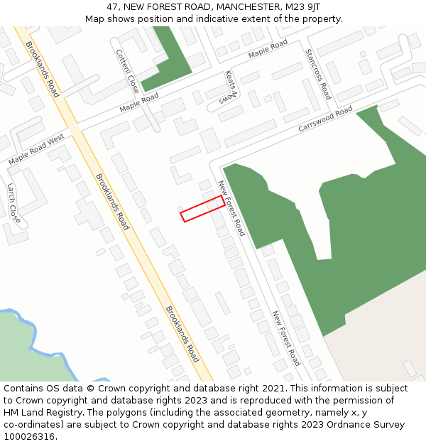 47, NEW FOREST ROAD, MANCHESTER, M23 9JT: Location map and indicative extent of plot