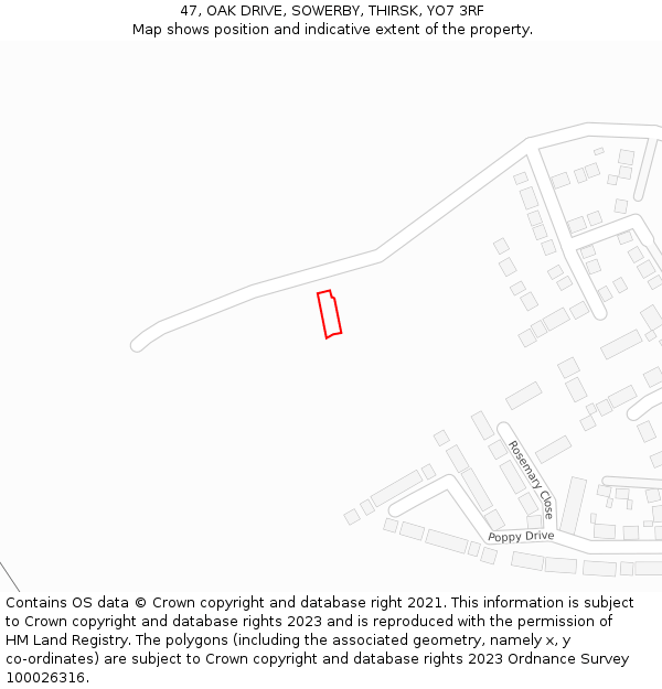 47, OAK DRIVE, SOWERBY, THIRSK, YO7 3RF: Location map and indicative extent of plot