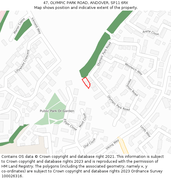 47, OLYMPIC PARK ROAD, ANDOVER, SP11 6RX: Location map and indicative extent of plot