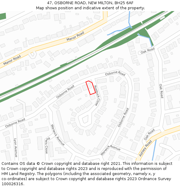 47, OSBORNE ROAD, NEW MILTON, BH25 6AF: Location map and indicative extent of plot