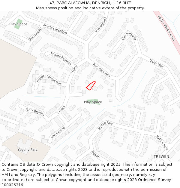 47, PARC ALAFOWLIA, DENBIGH, LL16 3HZ: Location map and indicative extent of plot