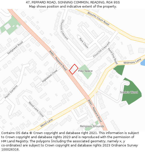 47, PEPPARD ROAD, SONNING COMMON, READING, RG4 9SS: Location map and indicative extent of plot