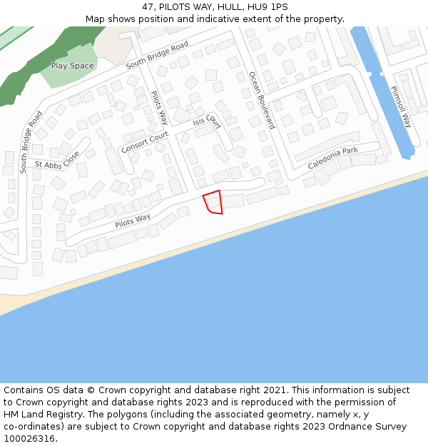 47, PILOTS WAY, HULL, HU9 1PS: Location map and indicative extent of plot