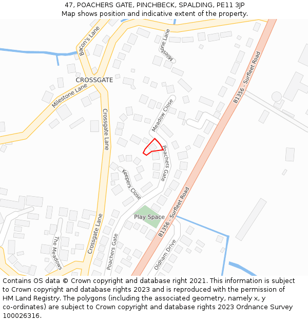 47, POACHERS GATE, PINCHBECK, SPALDING, PE11 3JP: Location map and indicative extent of plot