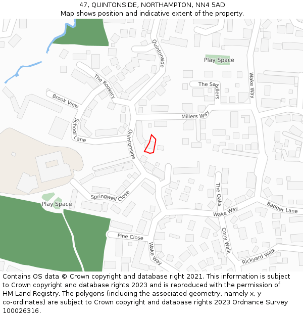 47, QUINTONSIDE, NORTHAMPTON, NN4 5AD: Location map and indicative extent of plot