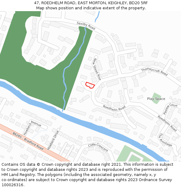 47, ROEDHELM ROAD, EAST MORTON, KEIGHLEY, BD20 5RF: Location map and indicative extent of plot