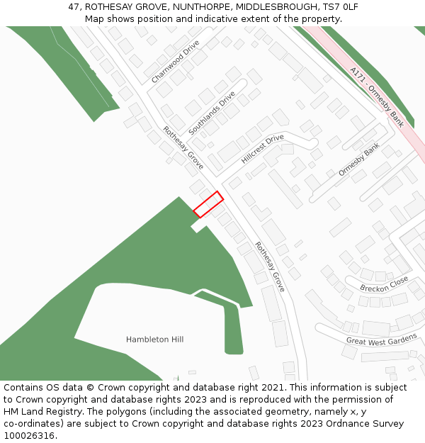 47, ROTHESAY GROVE, NUNTHORPE, MIDDLESBROUGH, TS7 0LF: Location map and indicative extent of plot