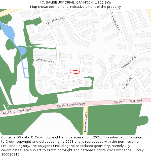 47, SALISBURY DRIVE, CANNOCK, WS12 3YW: Location map and indicative extent of plot