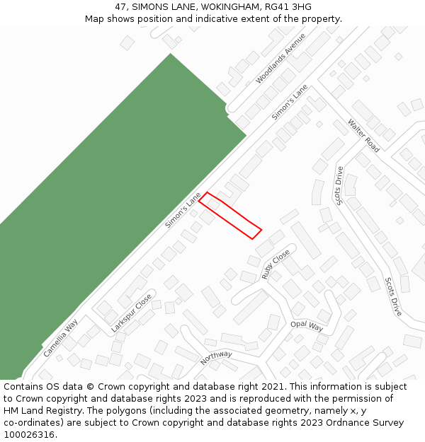 47, SIMONS LANE, WOKINGHAM, RG41 3HG: Location map and indicative extent of plot