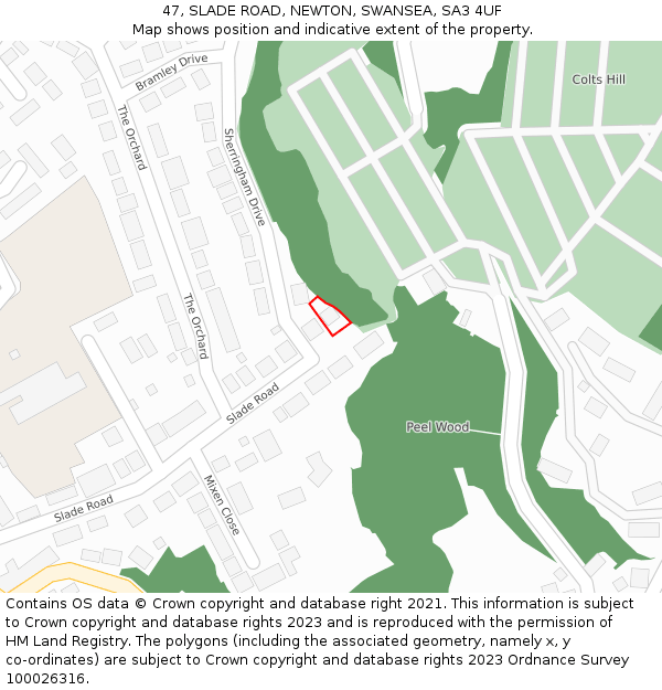 47, SLADE ROAD, NEWTON, SWANSEA, SA3 4UF: Location map and indicative extent of plot