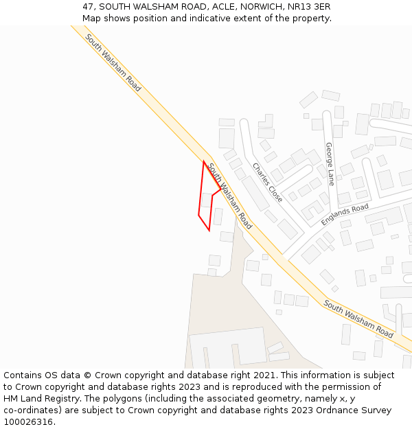 47, SOUTH WALSHAM ROAD, ACLE, NORWICH, NR13 3ER: Location map and indicative extent of plot