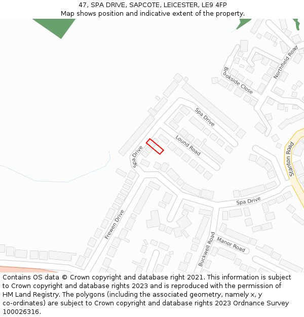 47, SPA DRIVE, SAPCOTE, LEICESTER, LE9 4FP: Location map and indicative extent of plot