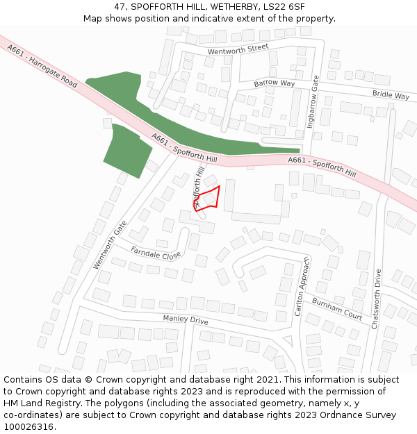 47, SPOFFORTH HILL, WETHERBY, LS22 6SF: Location map and indicative extent of plot