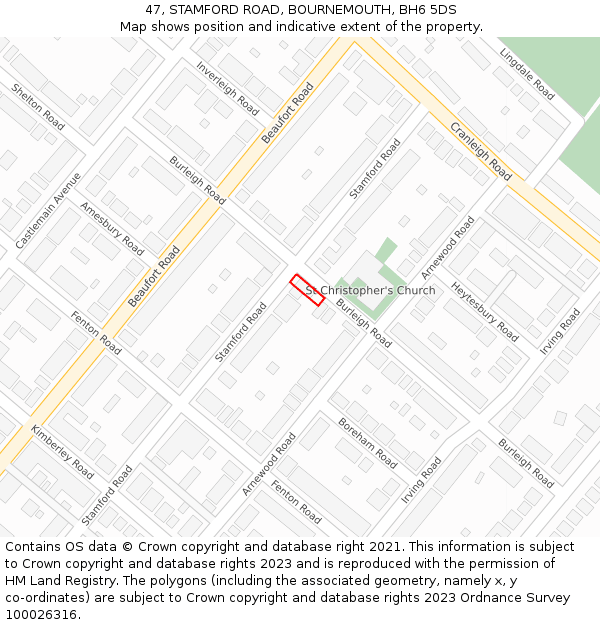 47, STAMFORD ROAD, BOURNEMOUTH, BH6 5DS: Location map and indicative extent of plot