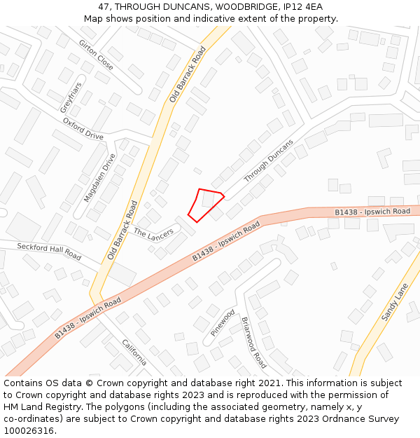 47, THROUGH DUNCANS, WOODBRIDGE, IP12 4EA: Location map and indicative extent of plot