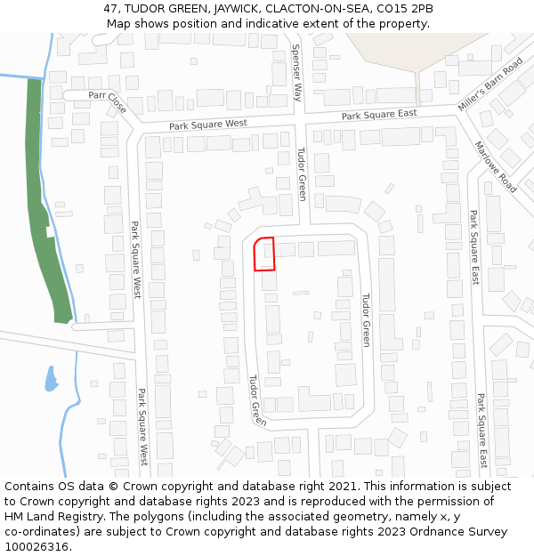 47, TUDOR GREEN, JAYWICK, CLACTON-ON-SEA, CO15 2PB: Location map and indicative extent of plot