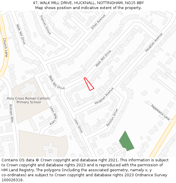 47, WALK MILL DRIVE, HUCKNALL, NOTTINGHAM, NG15 8BY: Location map and indicative extent of plot