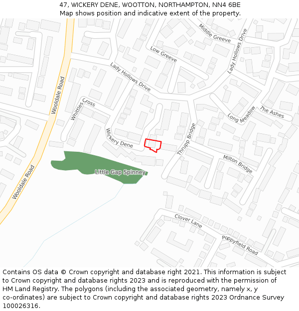 47, WICKERY DENE, WOOTTON, NORTHAMPTON, NN4 6BE: Location map and indicative extent of plot