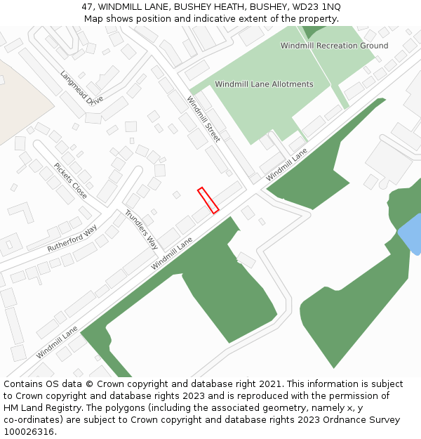 47, WINDMILL LANE, BUSHEY HEATH, BUSHEY, WD23 1NQ: Location map and indicative extent of plot