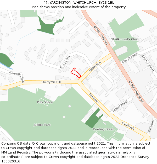 47, YARDINGTON, WHITCHURCH, SY13 1BL: Location map and indicative extent of plot