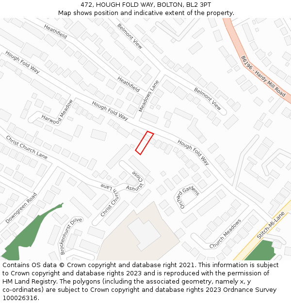 472, HOUGH FOLD WAY, BOLTON, BL2 3PT: Location map and indicative extent of plot