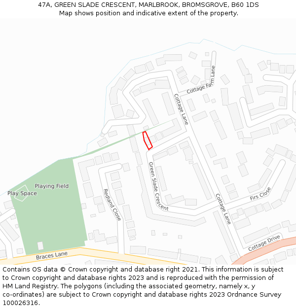 47A, GREEN SLADE CRESCENT, MARLBROOK, BROMSGROVE, B60 1DS: Location map and indicative extent of plot