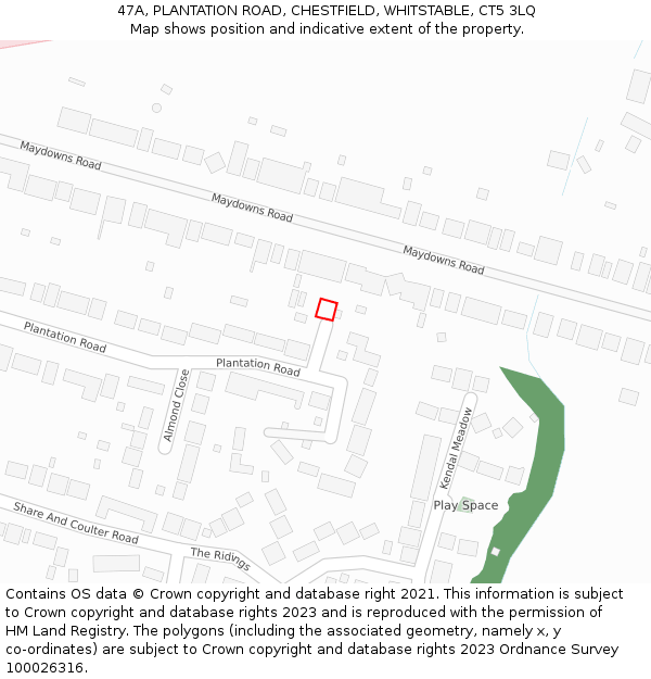 47A, PLANTATION ROAD, CHESTFIELD, WHITSTABLE, CT5 3LQ: Location map and indicative extent of plot