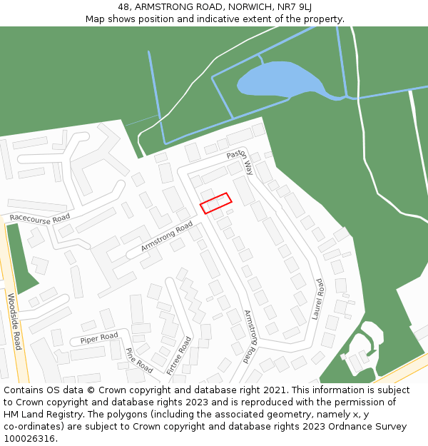 48, ARMSTRONG ROAD, NORWICH, NR7 9LJ: Location map and indicative extent of plot