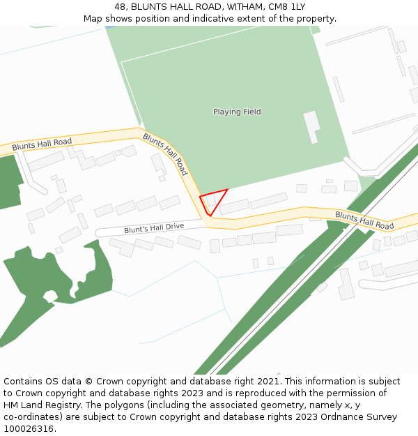 48, BLUNTS HALL ROAD, WITHAM, CM8 1LY: Location map and indicative extent of plot