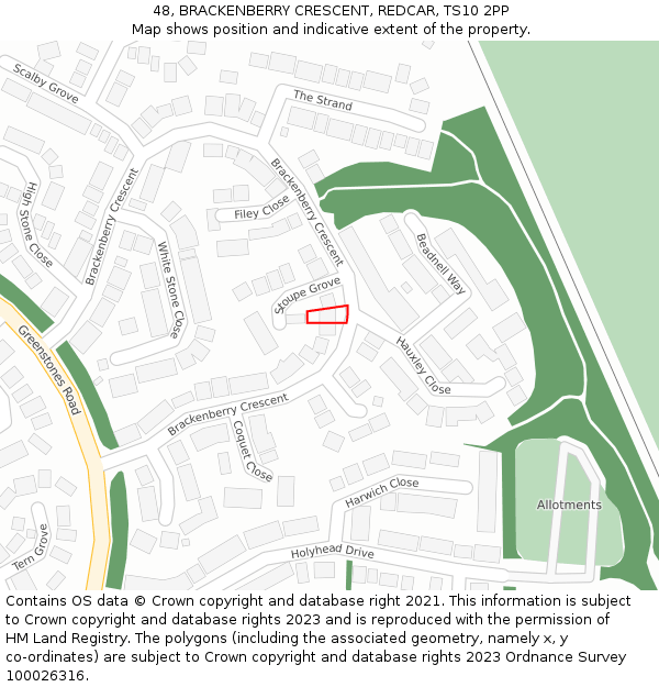 48, BRACKENBERRY CRESCENT, REDCAR, TS10 2PP: Location map and indicative extent of plot