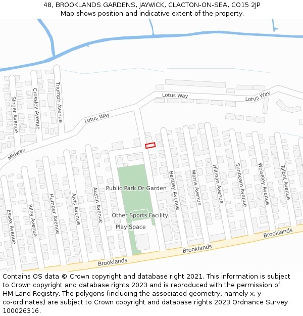 48, BROOKLANDS GARDENS, JAYWICK, CLACTON-ON-SEA, CO15 2JP: Location map and indicative extent of plot