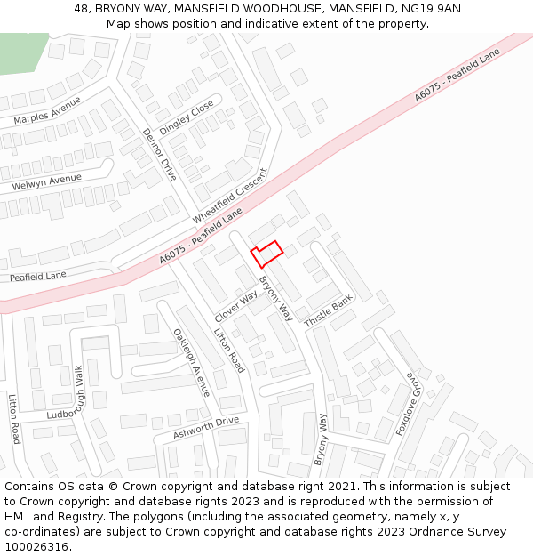 48, BRYONY WAY, MANSFIELD WOODHOUSE, MANSFIELD, NG19 9AN: Location map and indicative extent of plot