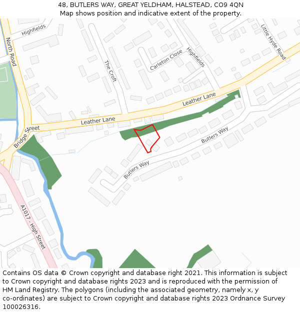 48, BUTLERS WAY, GREAT YELDHAM, HALSTEAD, CO9 4QN: Location map and indicative extent of plot