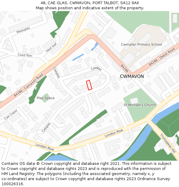 48, CAE GLAS, CWMAVON, PORT TALBOT, SA12 9AX: Location map and indicative extent of plot