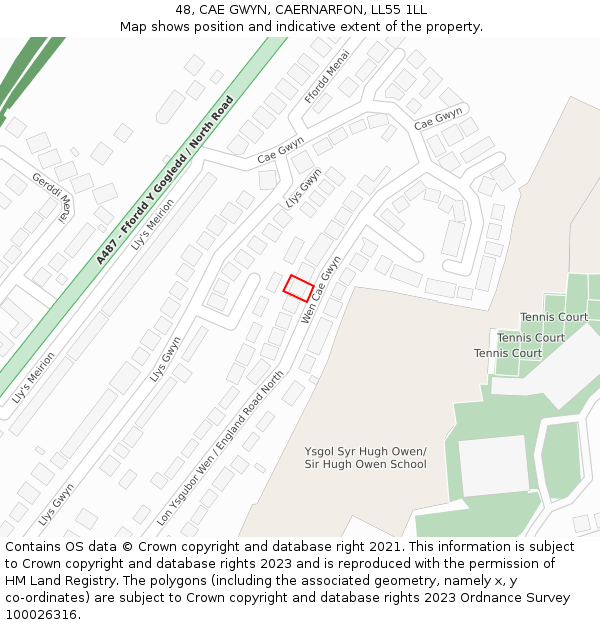 48, CAE GWYN, CAERNARFON, LL55 1LL: Location map and indicative extent of plot