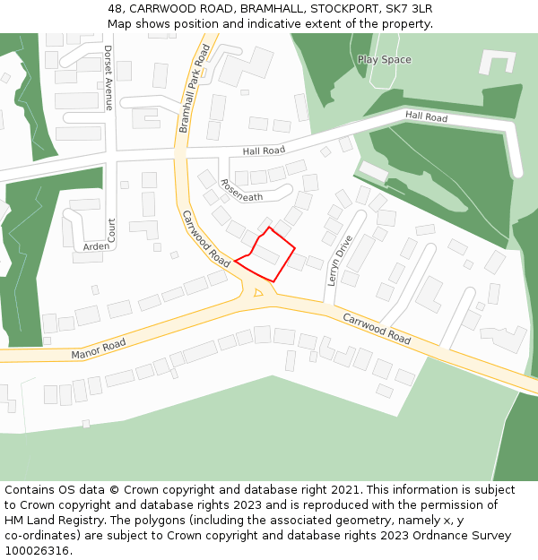 48, CARRWOOD ROAD, BRAMHALL, STOCKPORT, SK7 3LR: Location map and indicative extent of plot