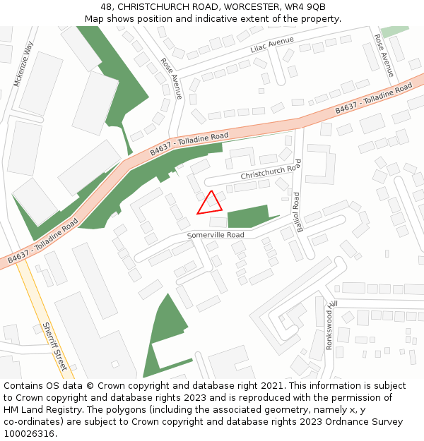 48, CHRISTCHURCH ROAD, WORCESTER, WR4 9QB: Location map and indicative extent of plot