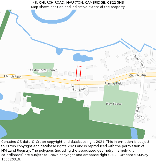 48, CHURCH ROAD, HAUXTON, CAMBRIDGE, CB22 5HS: Location map and indicative extent of plot