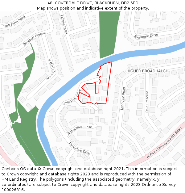 48, COVERDALE DRIVE, BLACKBURN, BB2 5ED: Location map and indicative extent of plot